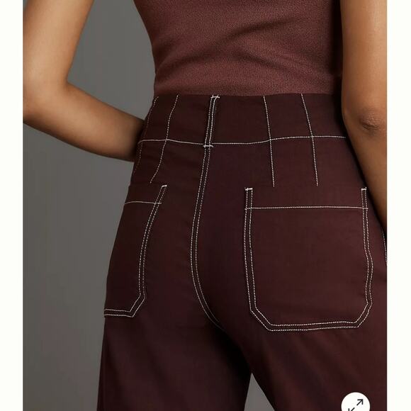 Anthropologie The Colette Merrick White Contrast-Stitch Cropped Wide-Leg Pants - Picture 4 of 4